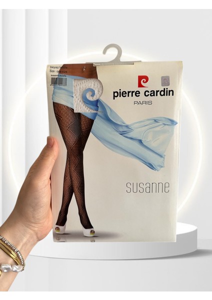 Pierre Cardin Paris Susanne Beyaz Desenli Fileli Şık Modern Külotlu Çorap fırsatları