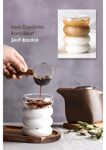 Isıya Dayanıklı Borosilikat Cam Şerit Şeklinde Bardak Kahve Ve Sunum Bardağı - 1 Adet