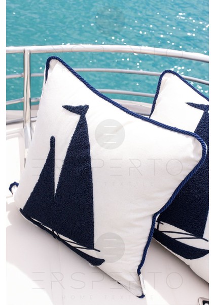 Marin Serisi Kayık Punch Panç Desen Nakışlı Kırlent Kılıfı 1 Adet 43 x 43 cm fiyatları