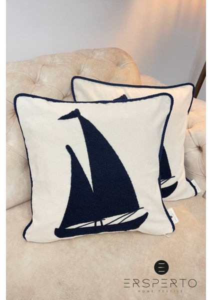 Marin Serisi Kayık Punch Panç Desen Nakışlı Kırlent Kılıfı 1 Adet 43 x 43 cm fırsatları