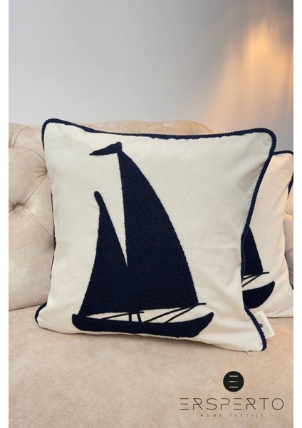 Marin Serisi Kayık Punch Panç Desen Nakışlı Kırlent Kılıfı 1 Adet 43 x 43 cm indirimleri