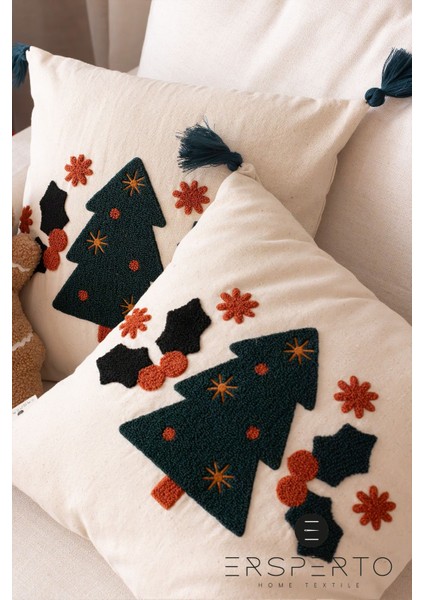 Yılbaşı Kış Serisi Çam Ağacı Desen Punch Panç Nakışlı Kırlent Kılıfı 1 Adet 43 x 43 cm fiyatları