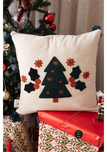 Yılbaşı Kış Serisi Çam Ağacı Desen Punch Panç Nakışlı Kırlent Kılıfı 1 Adet 43 x 43 cm fırsatları