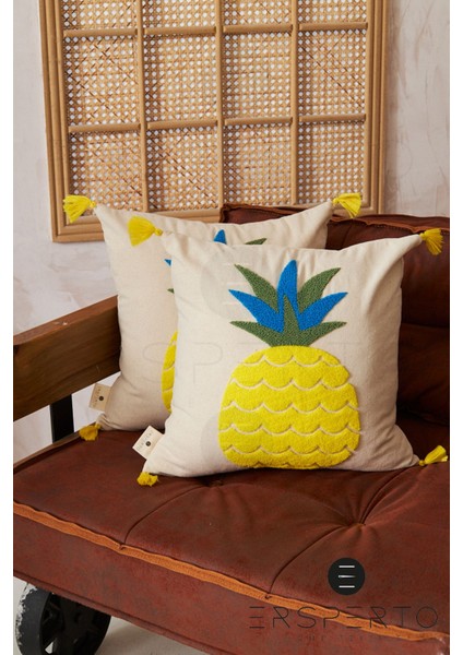 Summer Püsküllü Keten Dekoratif Kırlent Kılıfı Yastık Kılıfı 1 Adet 43 x 43 cm