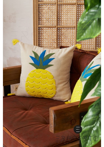 Summer Püsküllü Keten Dekoratif Kırlent Kılıfı Yastık Kılıfı 1 Adet 43 x 43 cm