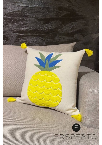 Summer Püsküllü Keten Dekoratif Kırlent Kılıfı Yastık Kılıfı 1 Adet 43 x 43 cm
