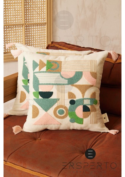 Bohem Püsküllü Keten Dekoratif Kırlent Kılıfı Yastık Kılıfı 1 Adet 43 x 43 cm