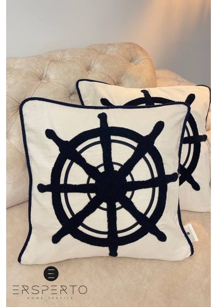 Marin Serisi Dümen Punch Panç Desen Nakışlı Kırlent Kılıfı 1 Adet 43 x 43 cm indirimleri