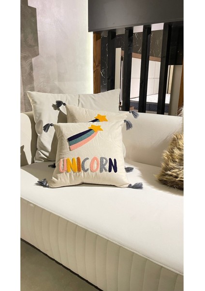 Çocuk Odası Serisi Punch Panç Desen Nakışlı Kırlent Kılıfı 1 Adet 43 x 43 cm