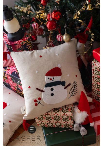 Yılbaşı Kış Serisi Punch Panç Nakışlı Kırlent Kılıfı 1 Adet 43 x 43 cm