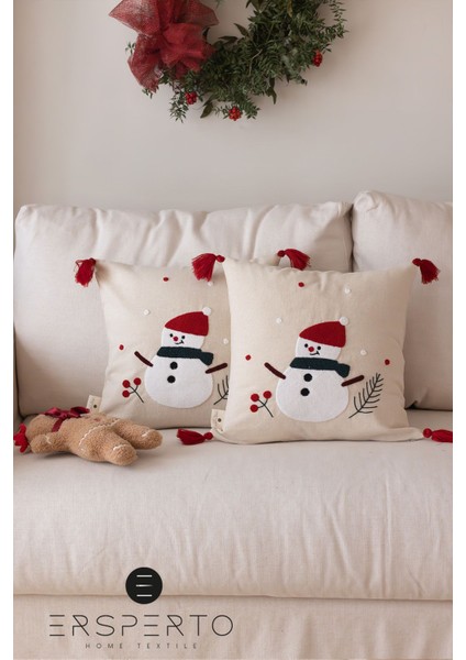 Yılbaşı Kış Serisi Punch Panç Nakışlı Kırlent Kılıfı 1 Adet 43 x 43 cm modelleri