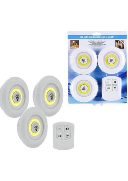 3lü Uzaktan Kumandalı Yapışkanlı Kablosuz LED Spot Lambalar (4881)