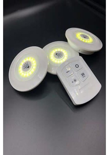 3lü Uzaktan Kumandalı Yapışkanlı Kablosuz LED Spot Lambalar (4881)