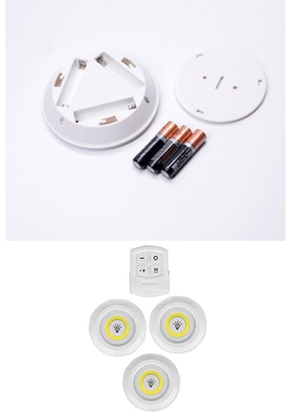 3lü Uzaktan Kumandalı Yapışkanlı Kablosuz LED Spot Lambalar (4881)