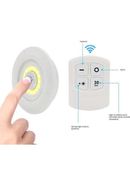 3&amp;apos;lü Uzaktan Kumandalı Pilli Yapışkanlı Kablosuz LED Spot Lambalar (4881)