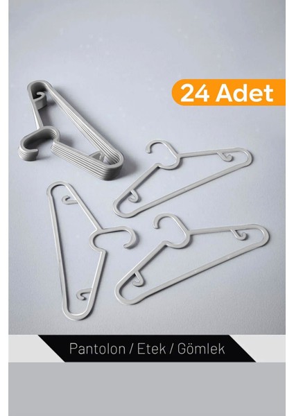 24 Adet - Gri Elbise, Fular, Gömlek, Tişört Askısı Kırılmaz Askı