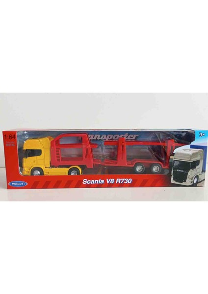 1:64 Ölçek Scania V8 R730 Taşıyıcı Tır/// Sarı Küçük Boy