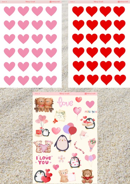 3'LÜ LOVE TEMALI 12*17 CM STİCKER SETİ