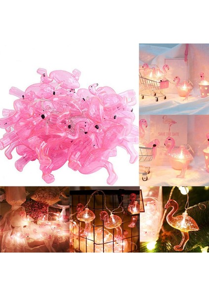 10&amp;apos;lu Pilli LED Flamingo Dekoratif Işık Zinciri Aydınlatma 1,5 mt (4881)