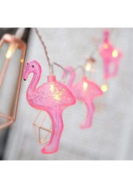10&amp;apos;lu Pilli LED Flamingo Dekoratif Işık Zinciri Aydınlatma 1,5 mt (4881)