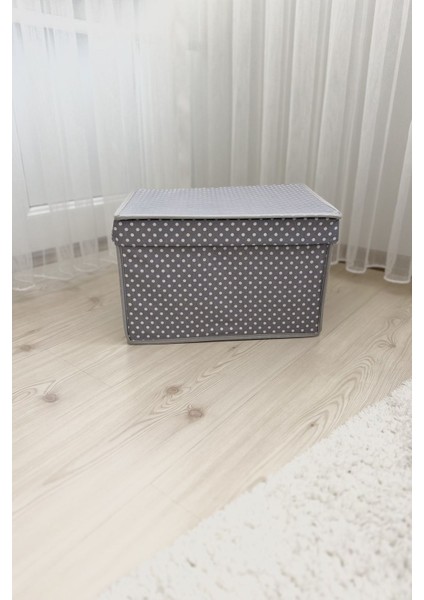 Mini Çok Amaçlı Saklama Kutusu,kutu Hurç,kutu,organizer,oyuncak Kutusu Gri Puantiye Desen 30 x 40 x 25