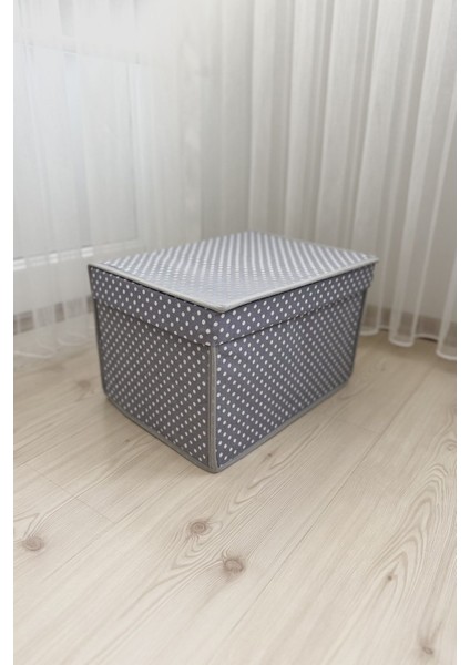 Mini Çok Amaçlı Saklama Kutusu,kutu Hurç,kutu,organizer,oyuncak Kutusu Gri Puantiye Desen 30 x 40 x 25