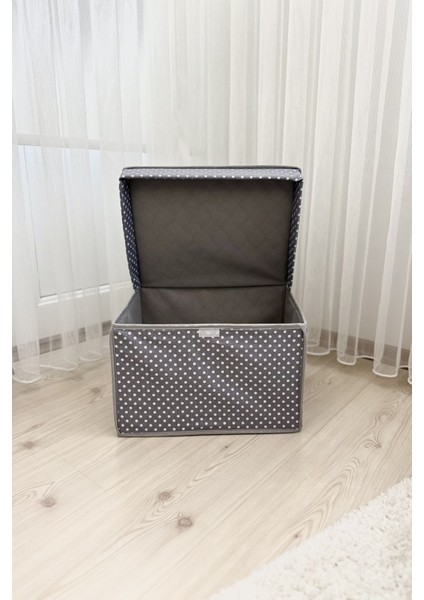 Mini Çok Amaçlı Saklama Kutusu,kutu Hurç,kutu,organizer,oyuncak Kutusu Gri Puantiye Desen 30 x 40 x 25