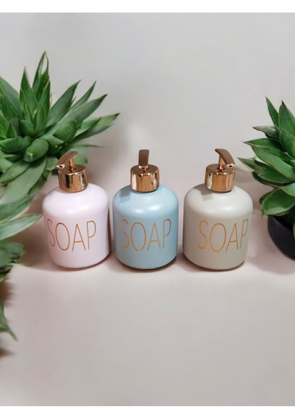 Pembe Bronz Kapaklı Soap Yazılı Sabunluk Banyo Mutfak Cam Sabunluk