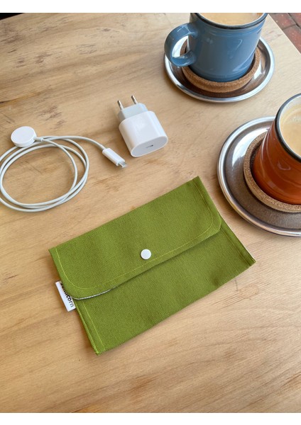 Soft Keten Yıkanabilir Çıtçıt Detaylı Ped Çantası, Mini Cüzdan,kartlık,çanta Içi Düzenleyici
