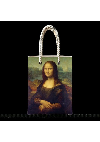 Desenli Günlük Kullanım Çanta Mona Lisa Orijinal Tablo Temalı Fermuarlı Bez Çanta fiyatları