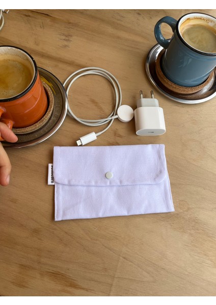 Soft Keten Yıkanabilir Çıtçıt Detaylı Ped Çantası, Mini Cüzdan,kartlık,çanta Içi Düzenleyici