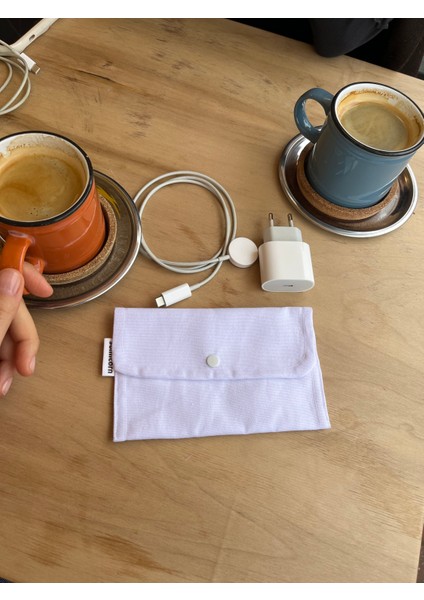 Soft Keten Yıkanabilir Çıtçıt Detaylı Ped Çantası, Mini Cüzdan,kartlık,çanta Içi Düzenleyici
