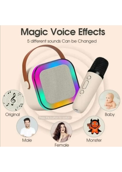Karaoke Hoparlör Mikrofon Seti Fm Radyo, SD Kart, USB Girişi, Ses Efektleri, Bluetooth Hoparlör