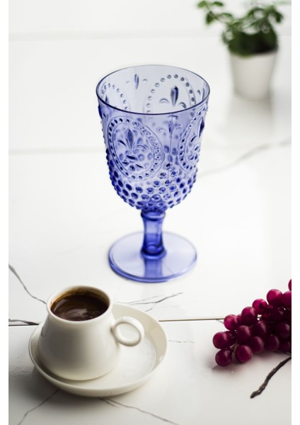 Akrilik Mavi Tekli Kadeh & Su Meşrubat Kahve Yanı Bardağı 450 ml ( Cam Değildir )