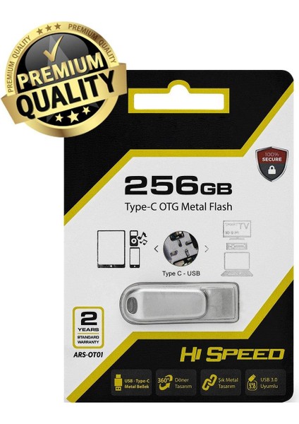 Usb-A ve Type-C Otg USB Bellek Çiftgirişli Flash Bellek Telefon Girişli Bellek 256GB
