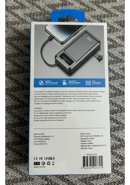 P22 22.000 mAh Led Göstergeli Kablolu Powerbank