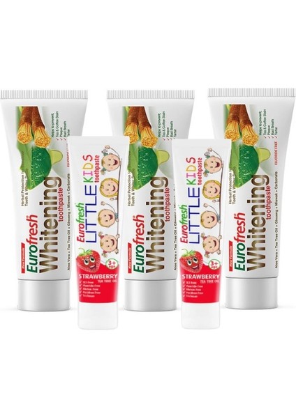 Eurofresh Aloe Veralı Misvaklı Diş Macunu 112 gr 3 Adet - Eurofresh Little Kids Çocuk Diş Macunu Çilekli 50 gr 2 Adet