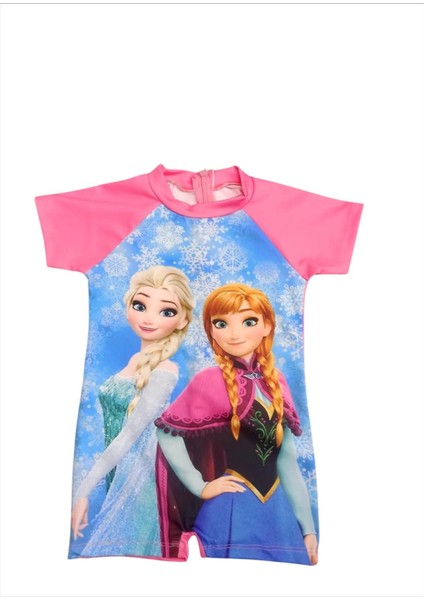 Kız Çocuk Kış Prensesi Baskılı Bone Tulum Mayo Takım