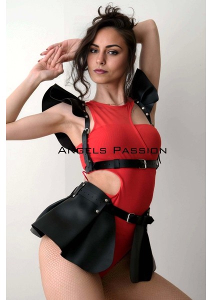 Deri Elbise, Deri Takım Harness Elbise, Dansçı Elbisesi, Sekssi Dansçı Kostüm BRF1001