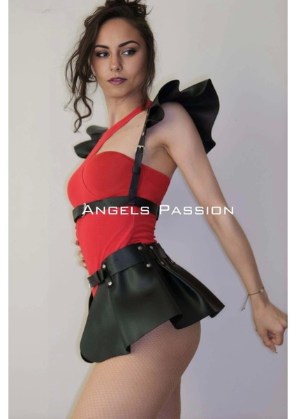 Deri Elbise, Deri Takım Harness Elbise, Dansçı Elbisesi, Sekssi Dansçı Kostüm BRF1001