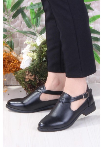 42401 Siyah Saten Fashion Tokalı Yumuşak Esnek Kadın Ayakkabı