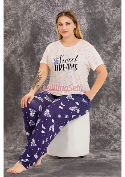 Lacivert Renk ve Desenli 10978 Kısa Kollu Kadın Büyük Beden Anne Pijama Takımı fiyatları