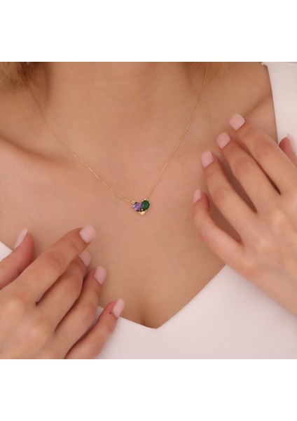 925 Ayar Gümüş Renkli Damla Taşlı Kalp Kolye
