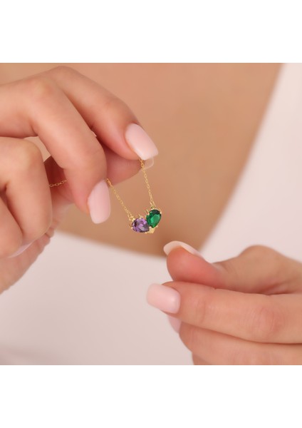 925 Ayar Gümüş Renkli Damla Taşlı Kalp Kolye fiyatları