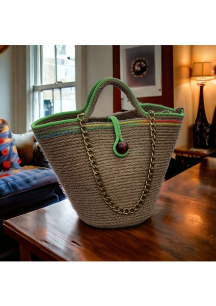 Hasır Çanta Tasarım Midi Boy Çanta ,elite ve Otantik Kadın Çantası, El Yapımı Çanta Jüte Çanta