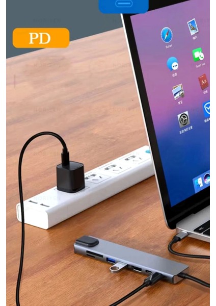 8 Girişli Macbook Pro Air USB Type-C Hub Dönüştürücü Çevirici Çoklayıcı USB HDMI Micro Sd 8in1