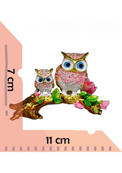 Dekoratif Anne ve Yavru Baykuş Figürü – Kristal Taşlı Metal Obje modelleri