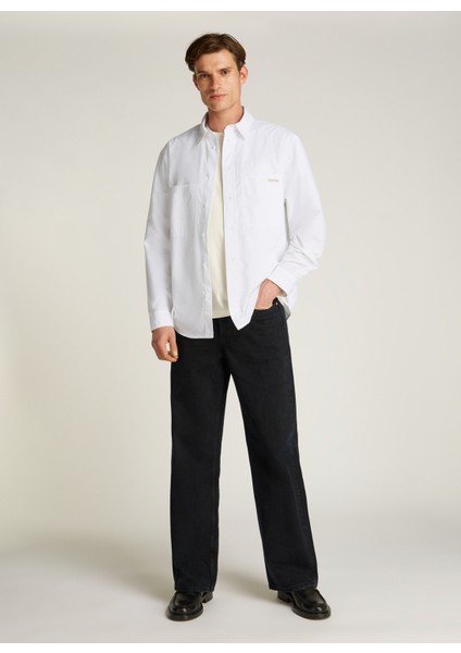 Relaxed Beyaz Erkek Gömlek J30J326721YAF Cotton Poplın Relaxed