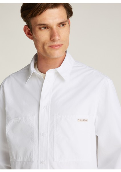 Relaxed Beyaz Erkek Gömlek J30J326721YAF Cotton Poplın Relaxed modelleri