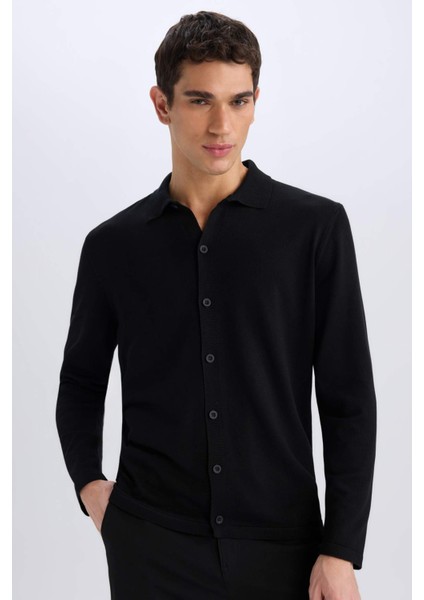 Standart Fit Polo Yaka Düğmeli Triko Hırka E8399AX24CW